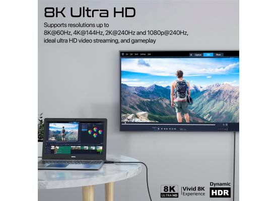 Promate DPLink-200 DisplayPort Cable, Ultra HD 8K@60Hz Video Display Cord with 32.4Gbps Bandwidth, 2m Super Slim Cable